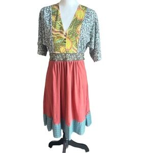 Matilda Jane Mixed Print Floral Dress Womens Medium Pink Green Boho A1015